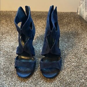 Navy Blue Suede Caged Heels